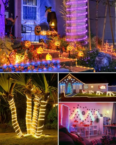 Minetom 66ft Connectable RGB Outdoor Rope Lights - 200 LED, 18 Colors, Remote Control