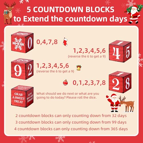 Gleegreets 365 Days Christmas Countdown Wooden Decor Set with Dice - A-Christmas Countdown
