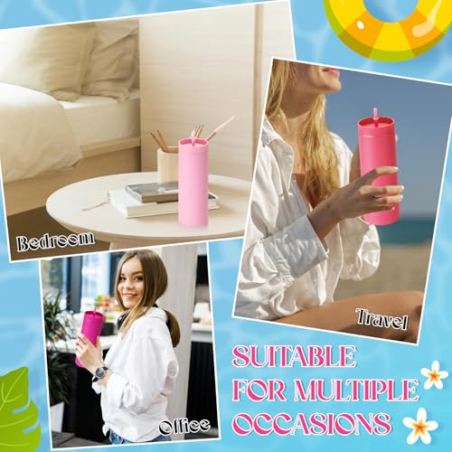 Baderke 4-Pack 16 oz Pink Skinny Tumblers with Lids & Straws - Gradient Colors