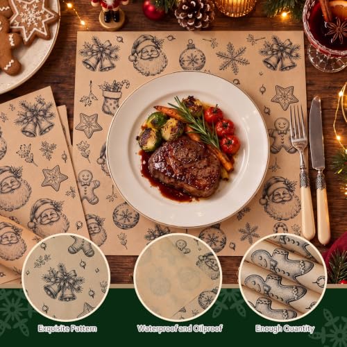 FoldTier Christmas Kraft Wax Paper Sheets - Santa Claus, Khaki, 100 Pack