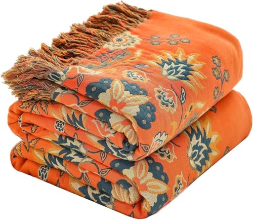 Orange Floral Rustic Boho Blanket for Bed Couch Travel 50"×60"