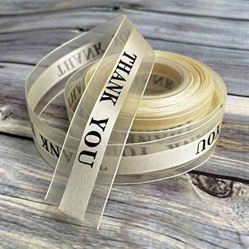Satin Organza Ribbons Thank You,1 Inch by 25 Yard Gift Wrapping Ribbon for Father's Thanksgiving Valentine's Day,Wedding Favor,Cake Box Decoration (Champagne)