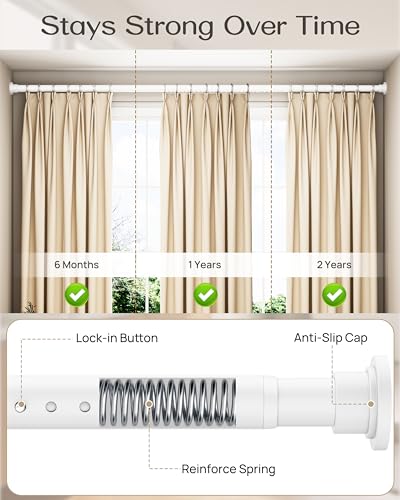 EZFurni Heavy Duty Tension Curtain Rod 42-123 Inches No Drilling White