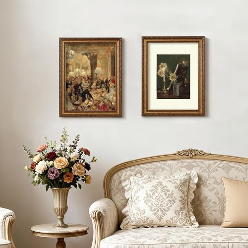 Antique Gold 12x16 Picture Frame Set - Vintage Gold Finish, Mat for 8.5x11 Prints - 4 Pack