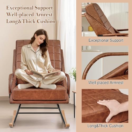 VECELO Nursery Rocking Chair, Oversized Leather Glider Rocker with