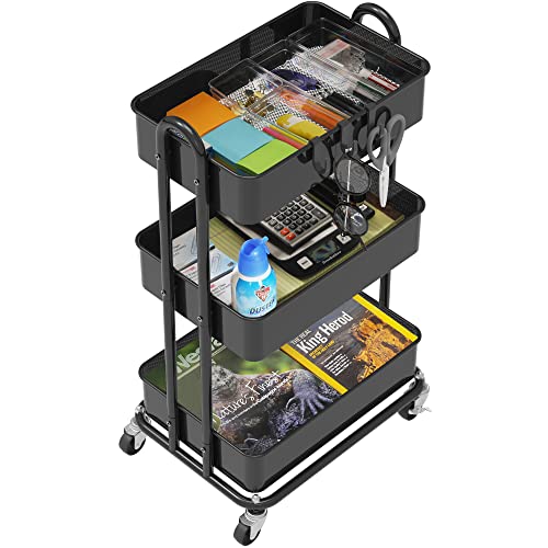 Simple Houseware Black 3-Tier Heavy Duty Metal Utility Rolling Cart