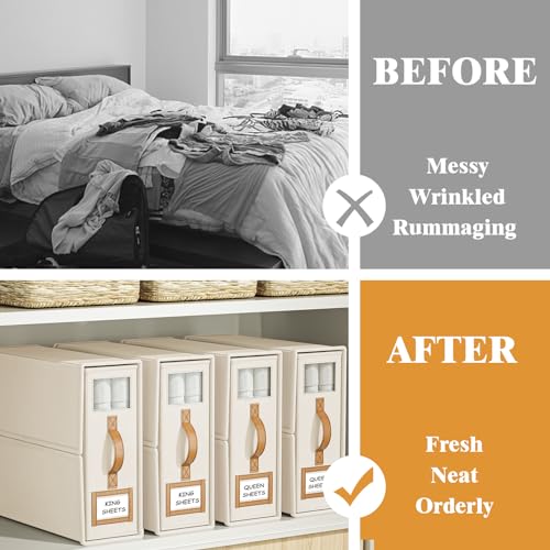 BigPonPon Beige 4-Pack Foldable Bed Sheet Storage Organizer Set - King Size, 3.7 Gallon