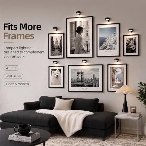 Black 6 Pack Rechargeable Picture Lights for Wall Art with Remote & Timer
