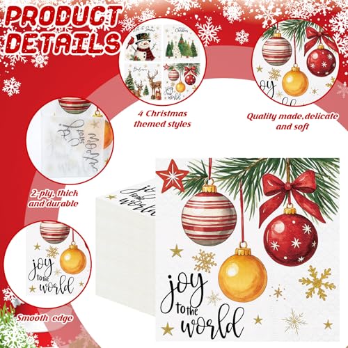 60 Pcs Classic Christmas Napkins - 4 Styles, 9.8 x 9.8 in, Janlaugh