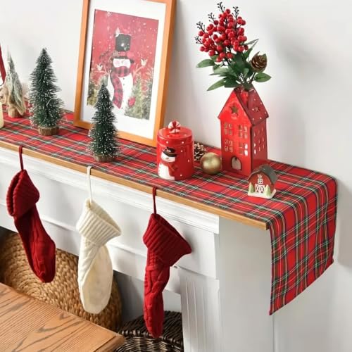 Niviy Red Green Plaid Christmas Table Runner 12 x 72 Inches - Festive Holiday Decor