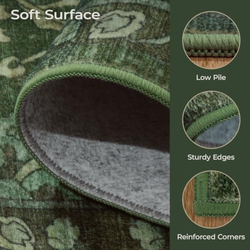 Carpelux 8x10 Green Area Rug - Washable Non-Slip Soft Living Room Carpet