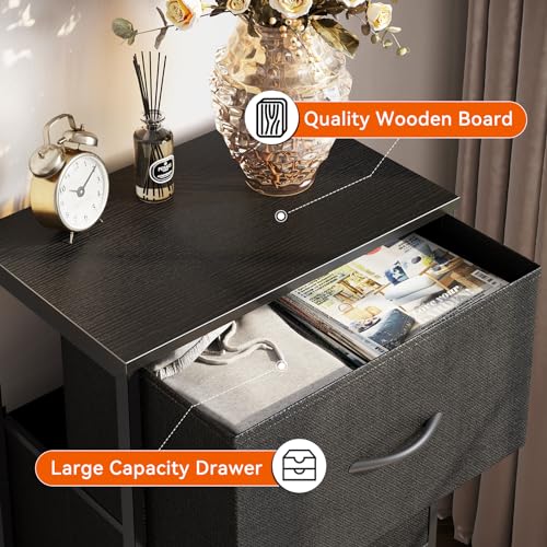 AODK Small Black Dresser with 3 Spacious Drawers for Bedroom & Nightstand