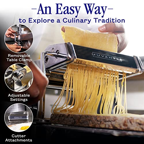 Nuvantee Silver Pasta Maker with Adjustable Thickness & 2 Cutters, 3-in-1 Noodle Machine