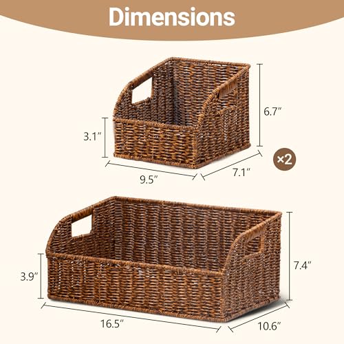 Brownlily Faux Wicker Pantry Storage Baskets - Brown, 3-Piece Set