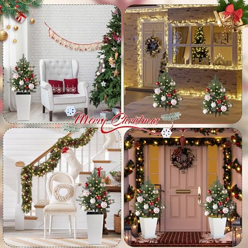 Sunnyglade 27-Inch Outdoor Christmas Tree Set of 2 with 60 LED Lights