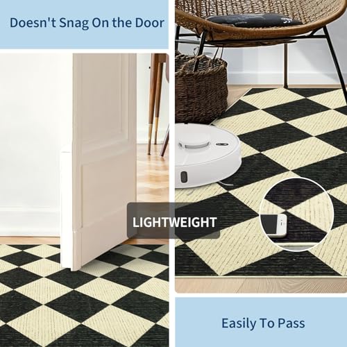 GarveeHome 8x10 Dark Coffee Checkered Washable Area Rug for Living Room