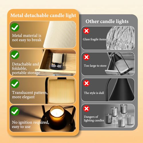 Striped Linen Candle Warmer Lamp with Timer, Dimmable, Space-Saving Design