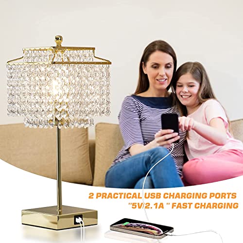 Crystal Touch Bedside Table Lamp with USB Charging - Gold Variation 01
