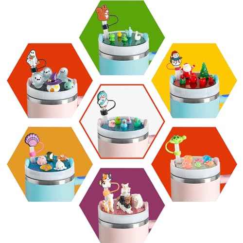 Christmas Stanley Cup Lid Accessories 12pcs,Straw Toppers for Stanley Cups 40 Oz Cute,10mm Silicone Straw Covers Cap for Tumblers