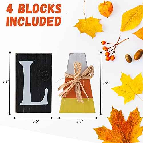 Ornativity Wooden Fall Shelf Blocks - Rustic Autumn Wooden Painted Candy Corn Centerpiece Shelf Sitters Farmhouse Mantel Shelves and Tabletop Home Decorations Candycane Ornament Decor Set 5.9"