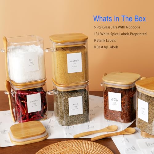 27 oz Square Glass Jar with Bamboo Lid & Spoon - Kitchen Pantry Storage
