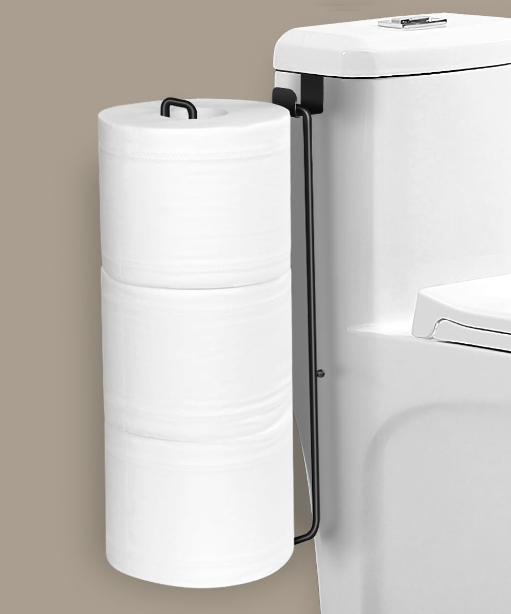 Skiennix Toilet Paper Holder - Wall-Mounted Organizer with Storage for 3 Rolls - Black Stainless Steel