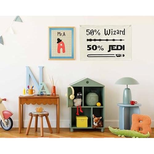 50% Wizard 50% Jedi Boys Nursery Banner Wall Decor-Playroom Baby Room Bedroom Kindergarten Wall Decorations-Baby,Shower Gift for Boys Kids-Rectangular Canvas Flag Banner