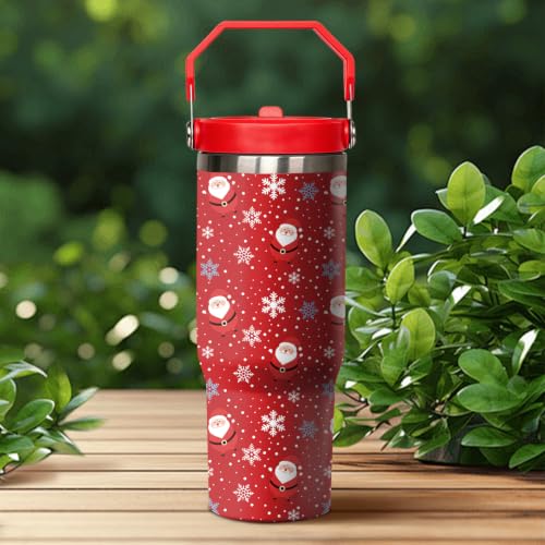 Kearscupra 30oz Santa Claus Tumbler with Handle & Flip Straw - Christmas Insulated Stainless Steel Travel Mug