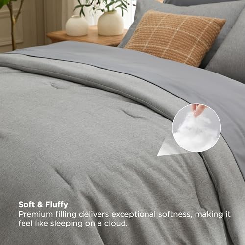 Bedsure Queen Comforter Set Dark Grey - 7 Piece Bed in a Bag for All Seasons