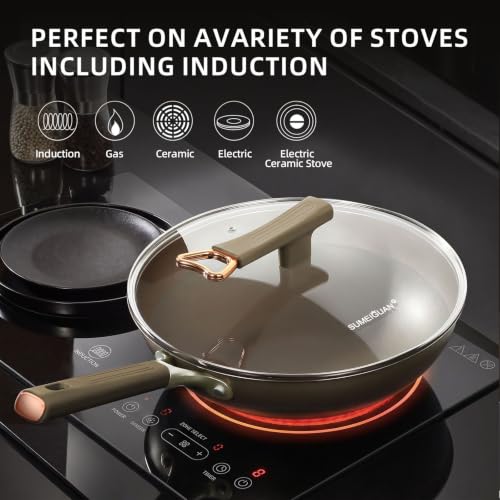 13-Inch Titanium Hybrid Wok with Lid Nonstick Stir-Fry Pan Induction Ready