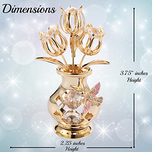 Matashi Gold-Plated Crystal Flower Bouquet Vase with Hummingbird - Valentine's Day Gift for Women