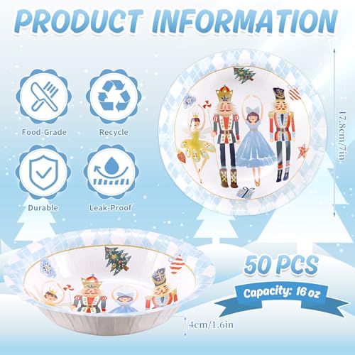 FYSUIMU Nutcracker 50Pcs 16oz Christmas Paper Bowls - Disposable Holiday Party Tableware