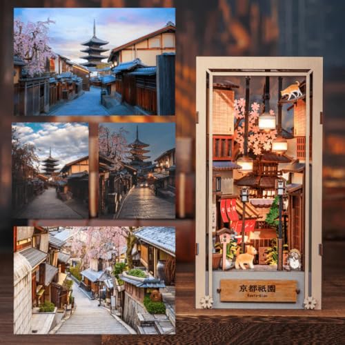 Kyoto Gion Book Nook Kit - DIY Wooden 3D Bookend for Shelves & Decor