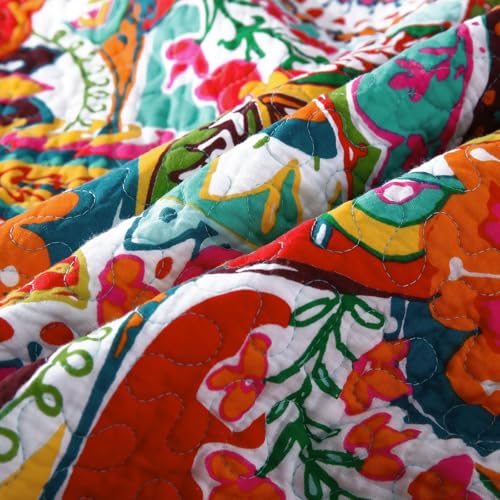 Qucover Multicolor California King Oversized Cotton Quilt Boho Bedspread Set