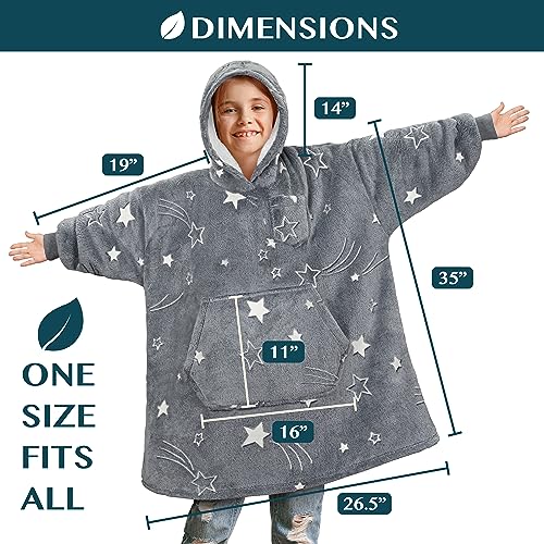 PAVILIA Glow Star Gray Fleece Sherpa Wearable Blanket Hoodie for Kids