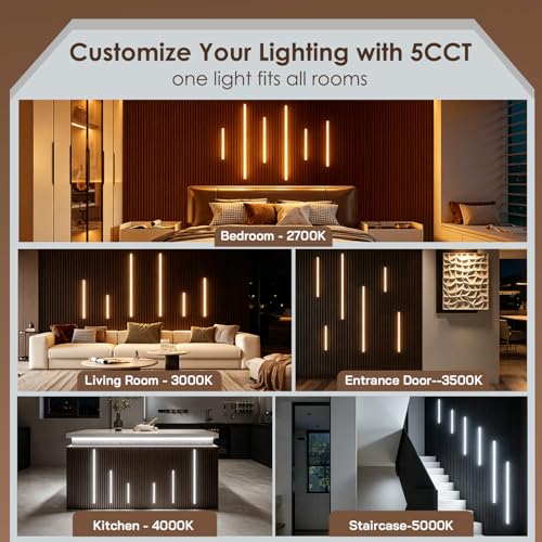 Recessed LED Wall Lights for Wood Panels - 6PCS Adjustable Color Temperature, Dark Black