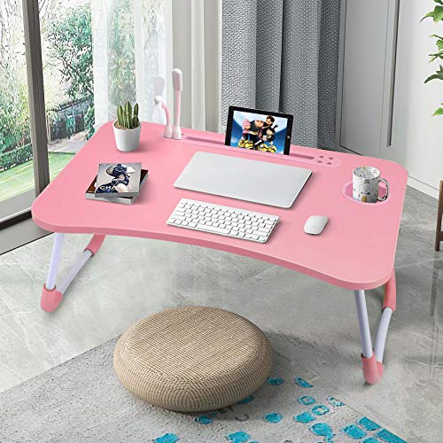 Pink Slendor Foldable Lap Desk with Cup Holder for Bed Couch Floor
