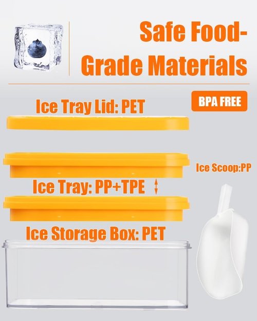 Brigii Ice Cube Tray - Stackable Silicone Mold with Lid & 56 Easy-Release Cubes for Drinks