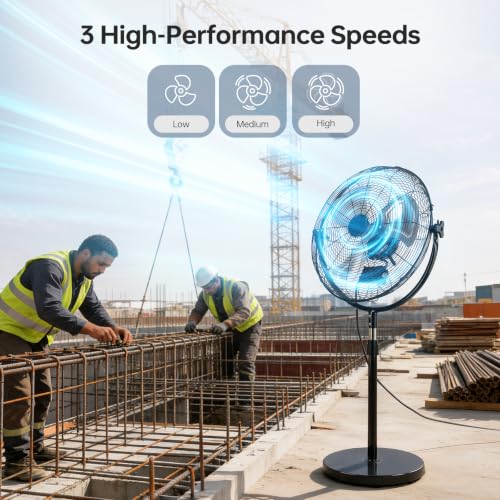 20 Inch Heavy Duty Metal Pedestal Fan - High Velocity Cooling & Adjustable Height