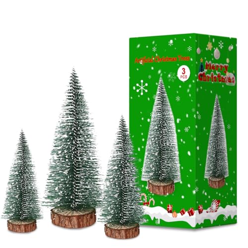 Christmas Decorations Mini Christmas Trees, Artificial Tree Bottle Brush Trees with Wooden Base for Decor Christmas Party Home Table Craft Shop Window 3 Sizes(10/15/20 cm)