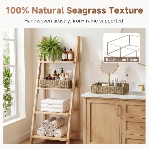 Natural Seagrass Bathroom Storage Baskets 15.75"L x 12.5"W x 3.5"H - 2-Pack