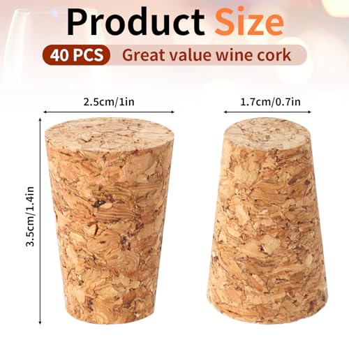 Wine Corks, Natural Soft Wood Wine Bottle Corks, Leakproof Tapered Corks, 20 Pack Wooden Replacement Wine Stoppers for Wine Beer Liquor Bottles, DIY Crafts