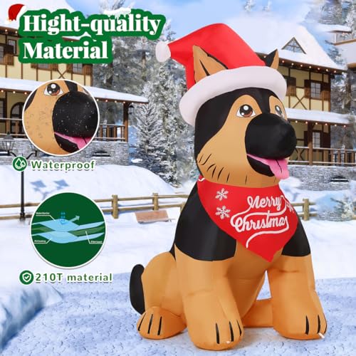 GOOSH 5 ft Christmas Inflatable German Shepherd with Santa Hat – LED Outdoor Yard Decor