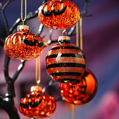QFkris 12 Pack Halloween Tree Ornaments - 5 Styles Indoor Glass Ornaments Set12-1
