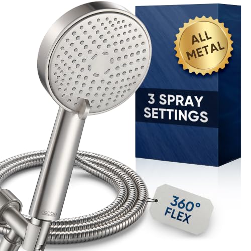 Cobbe All Metal Brushed Nickel 3-Spray Shower Head with Handheld, High Pressure, Detachable Wand & Hose