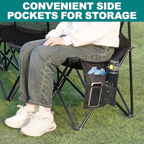 Portable Folding Soccer Bench - 6 Seats with Backrest, Black