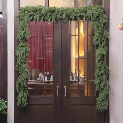 Jutom 6ft Artificial Cedar Garland - Realistic Faux Green Christmas Decoration