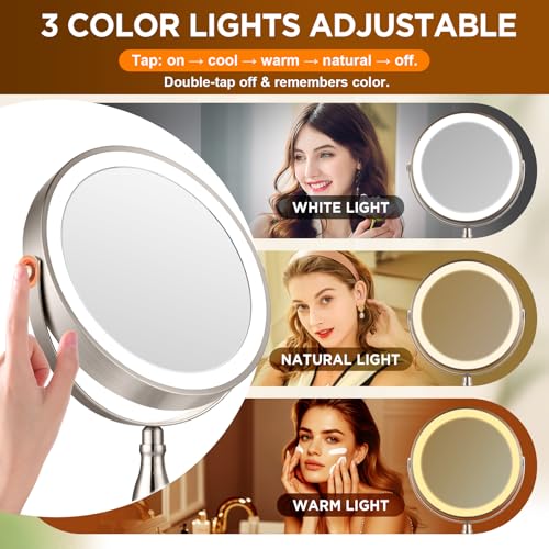DASLAVA 30X Lighted Makeup Mirror with 3 Color Lights - Brushed Nickel