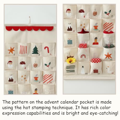 MONOBLANKS Christmas B Fabric Hanging Advent Calendar with Pockets - Holiday Decor
