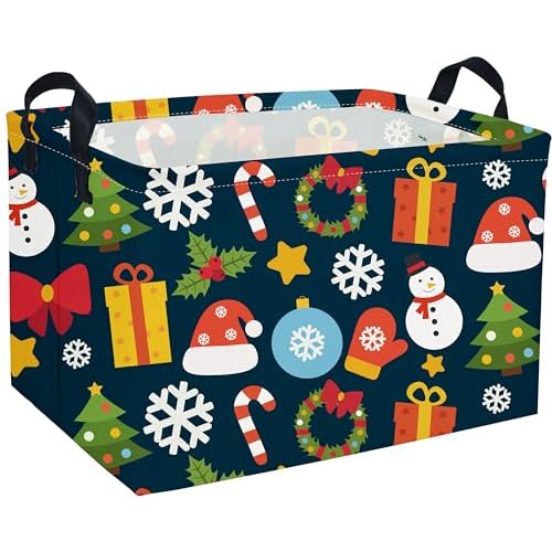 Essme Rectangular Christmas Basket,Cute Baskets Empty with Handles, Snowmen Basket Gifts for Kids Room Decor,Boys and Girls,Candy Bins.(Christmas).